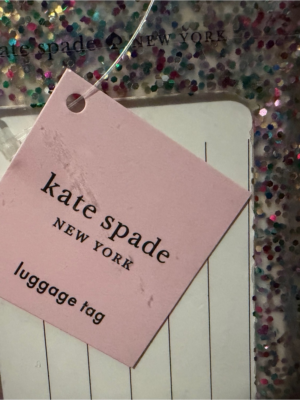 kate spade Pink Luggage Tag with Multicolor Glitter Border